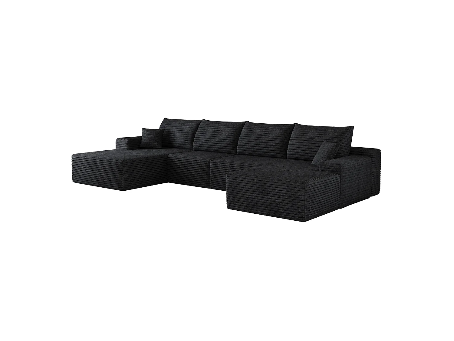 Canapé compressé d'angle modulable 4 places en velours côtelé avec pouf - Noir