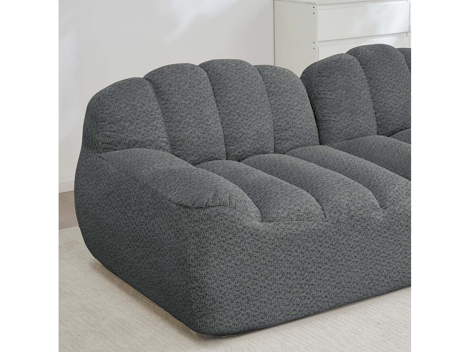 Canapé modulable 2 places gris, style nuage, tissu bouclé, sans montage, salon