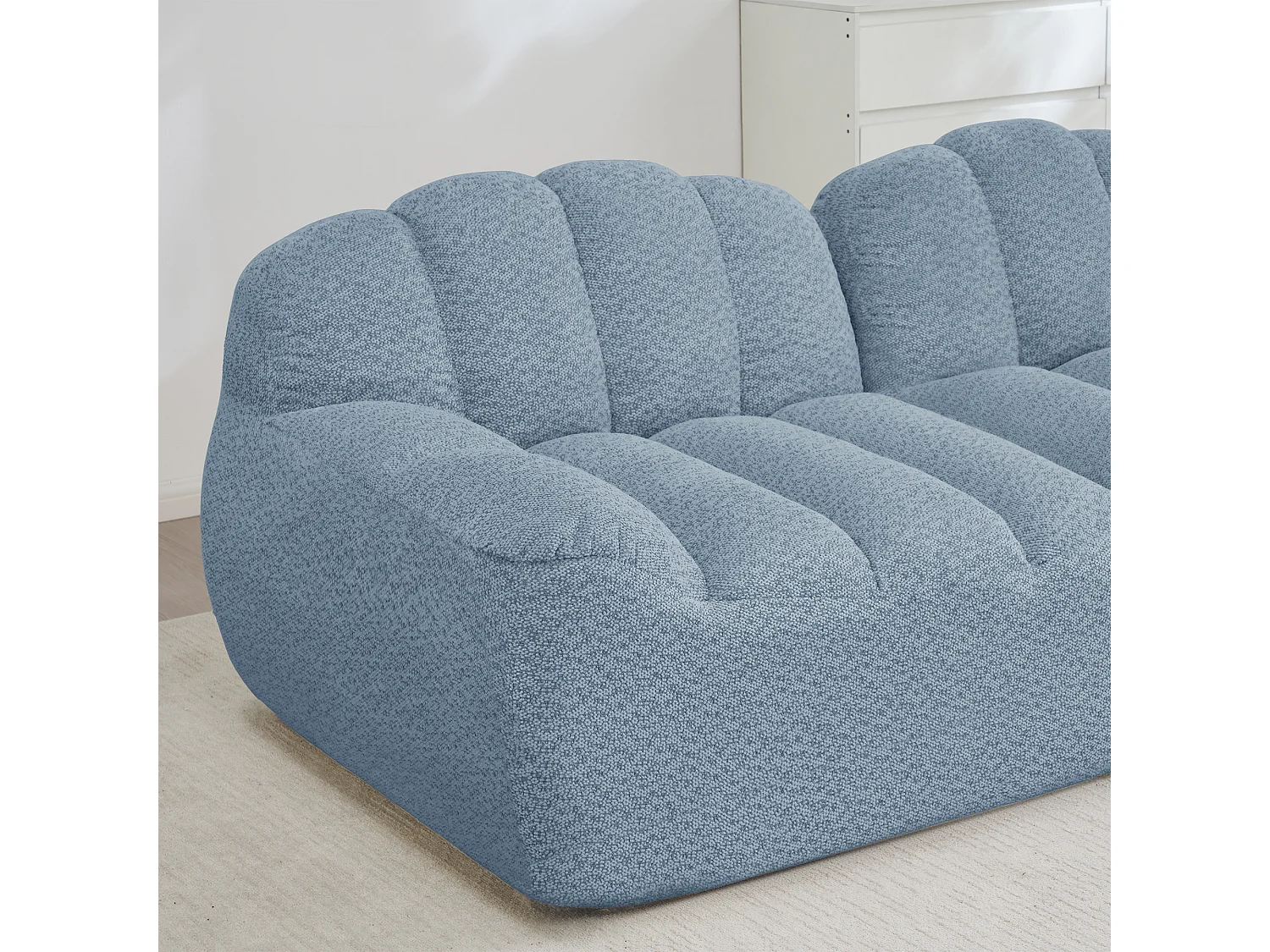 Canapé modulable 2 places bleu, style nuage, tissu bouclé, sans montage, salon