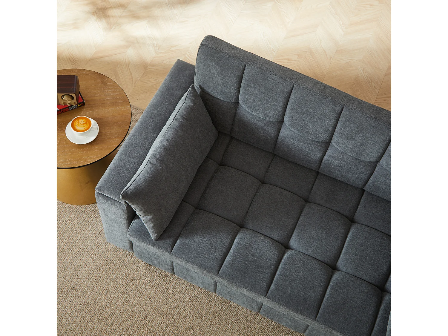Canapé convertible 2 places 148.6 cm avec poches latérales - Tissu chenille gris