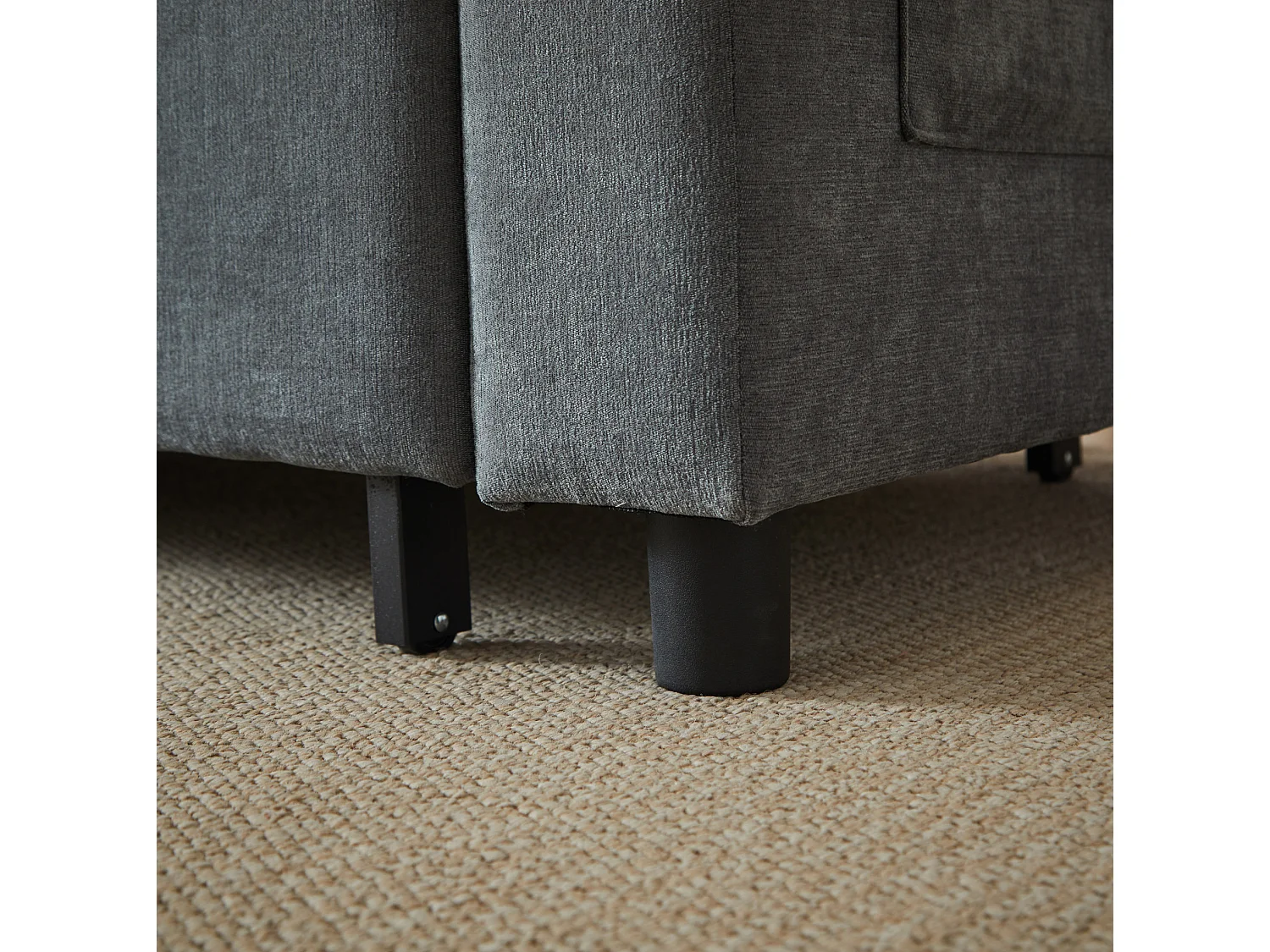 Canapé convertible 2 places 148.6 cm avec poches latérales - Tissu chenille gris