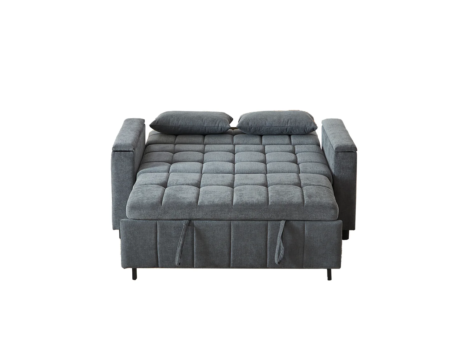 Canapé convertible 2 places 148.6 cm avec poches latérales - Tissu chenille gris