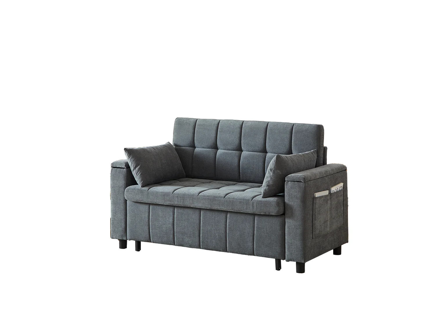 Canapé convertible 2 places 148.6 cm avec poches latérales - Tissu chenille gris
