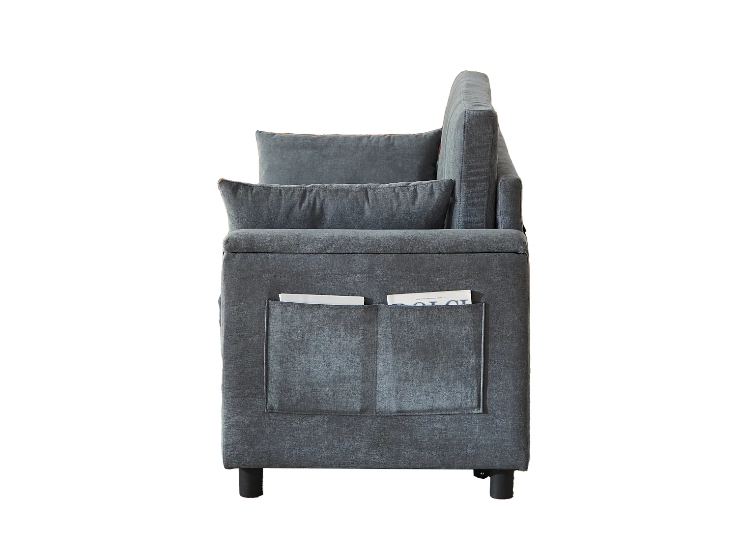 Canapé convertible 2 places 148.6 cm avec poches latérales - Tissu chenille gris