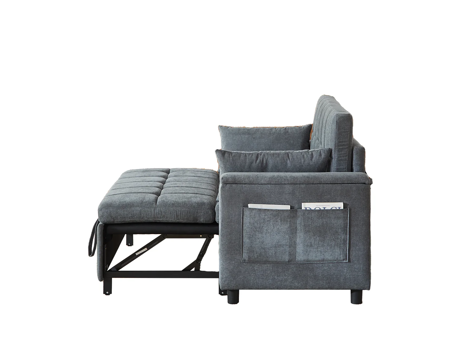 Canapé convertible 2 places 148.6 cm avec poches latérales - Tissu chenille gris