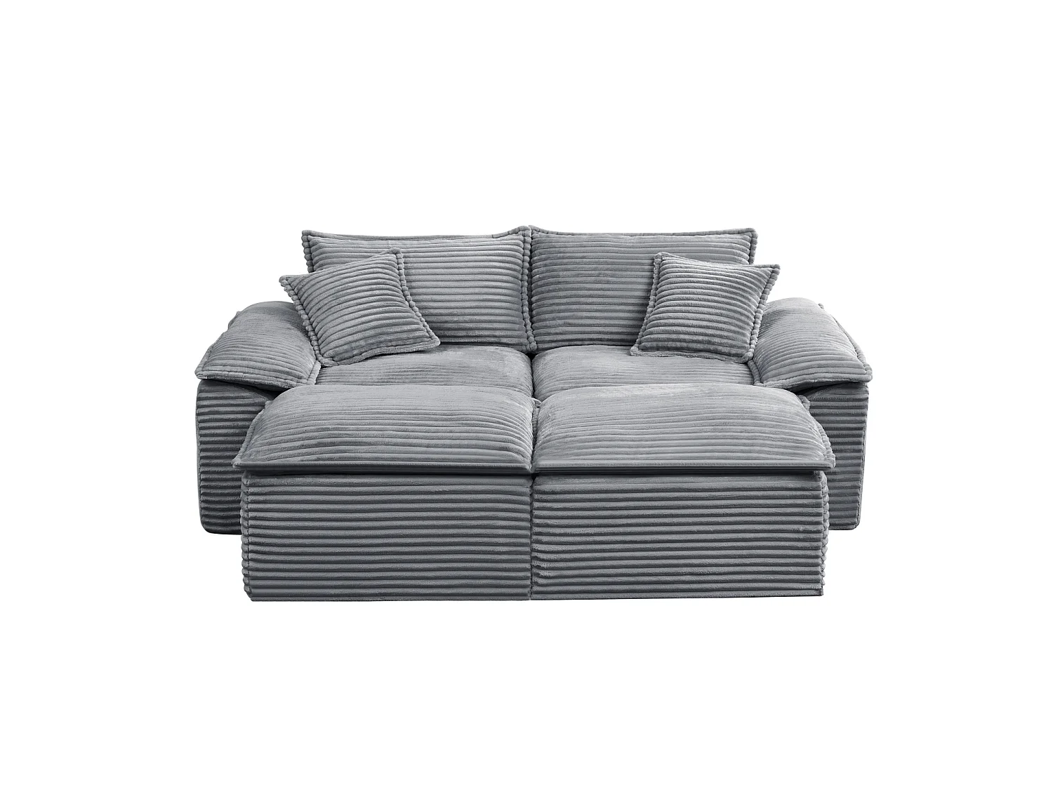 Canapé modulable 2 places en velours côtelé avec coussins et 2 pouf - Gris
