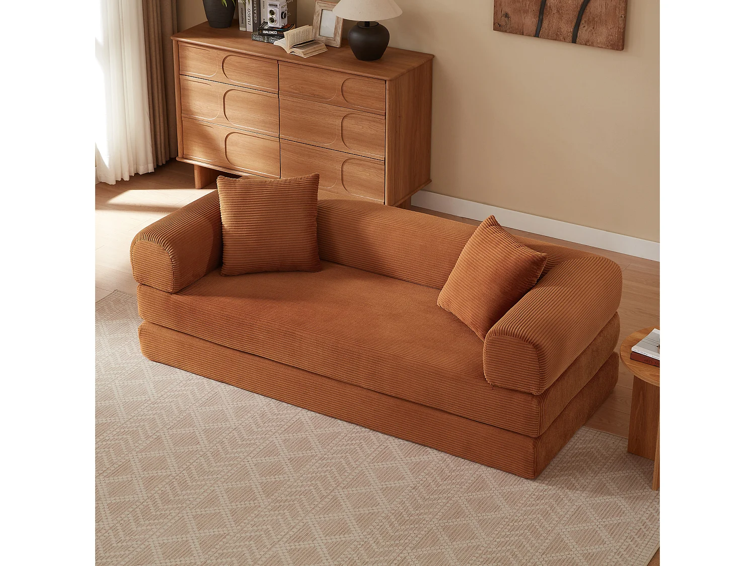 Canapé convertible 2 places 195 cm en tissu orange - Sans montage
