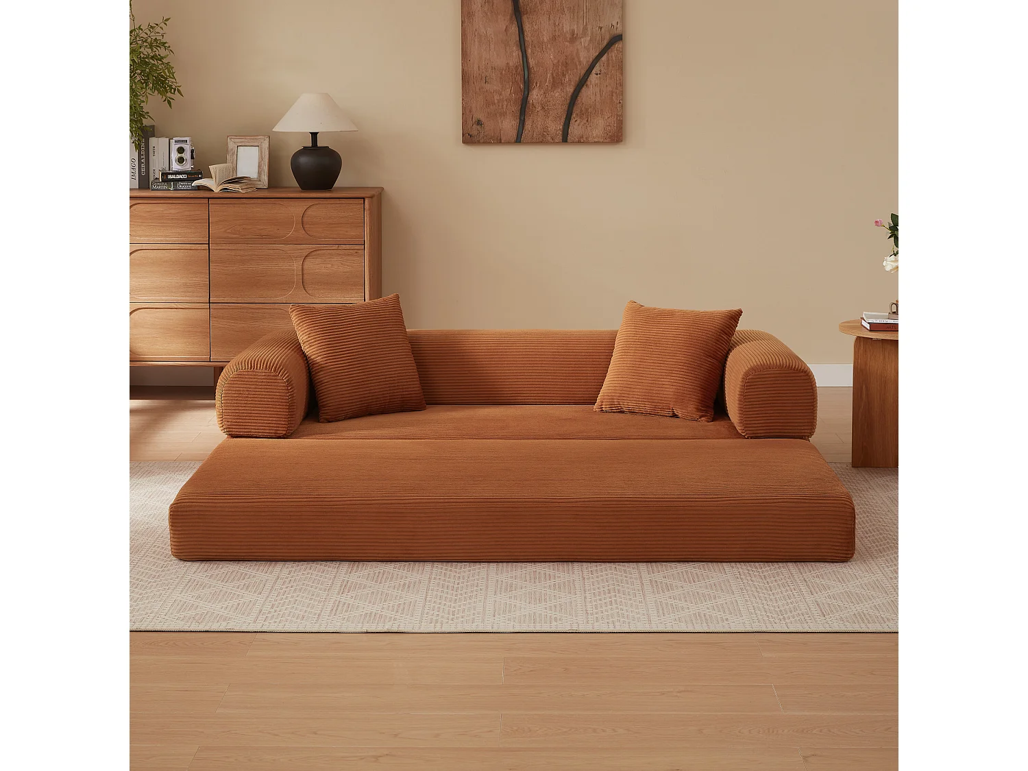 Canapé convertible 2 places 195 cm en tissu orange - Sans montage