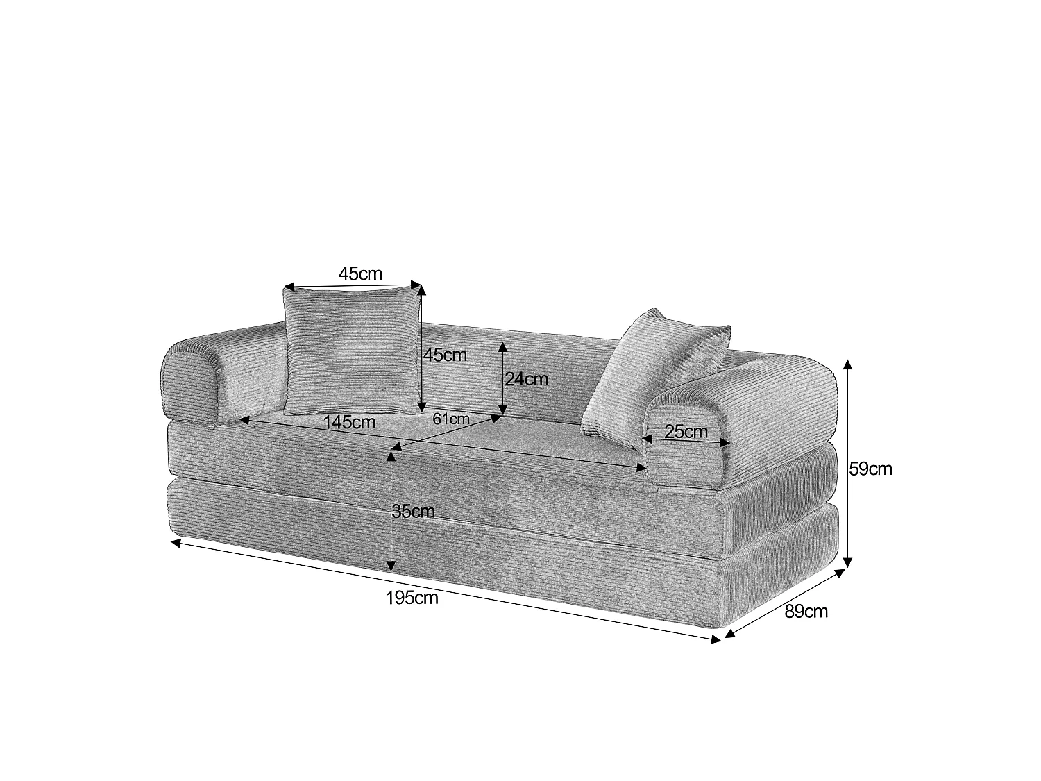 Canapé convertible 2 places 195 cm en tissu orange - Sans montage