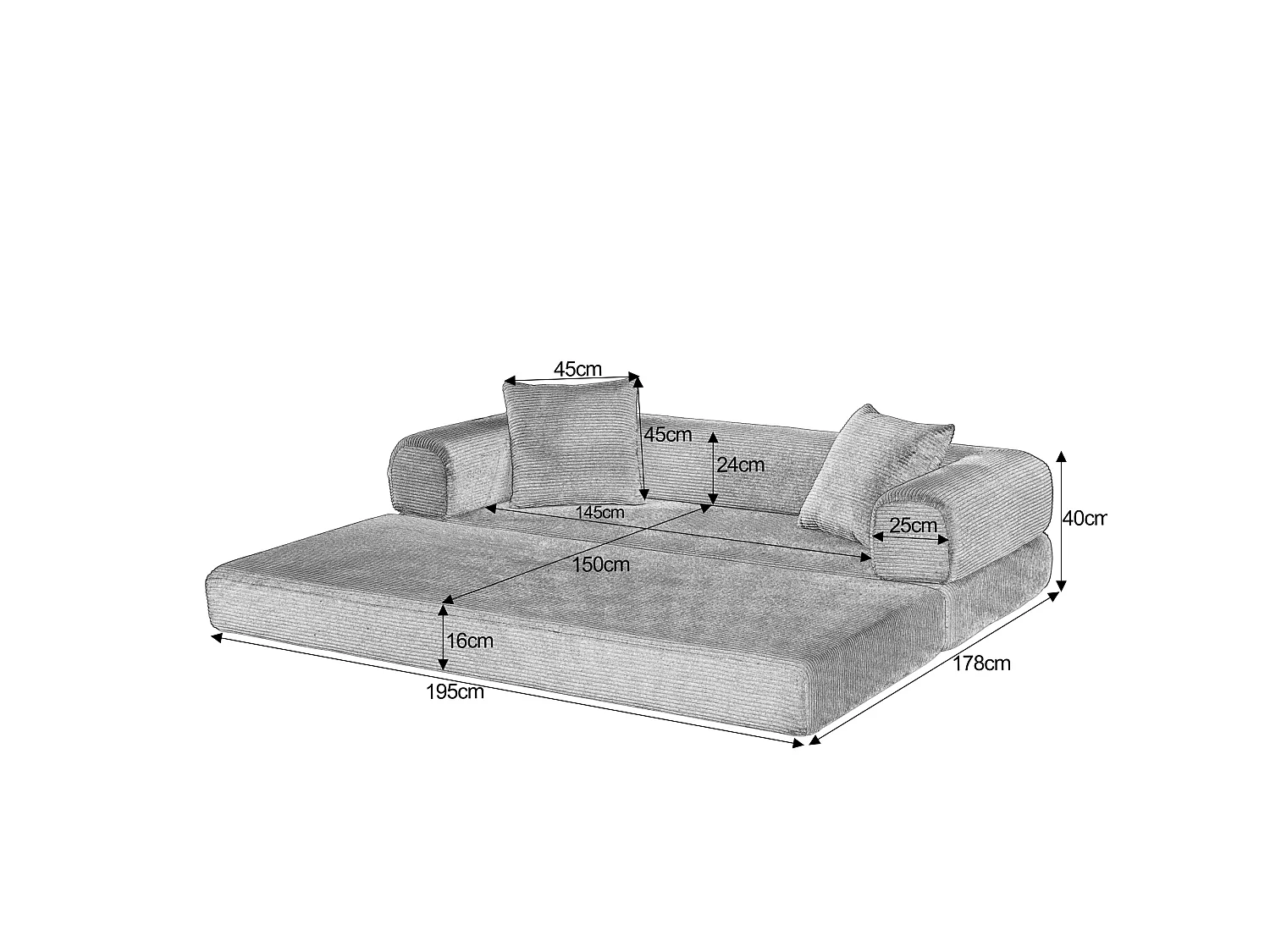 Canapé convertible 2 places 195 cm en tissu orange - Sans montage