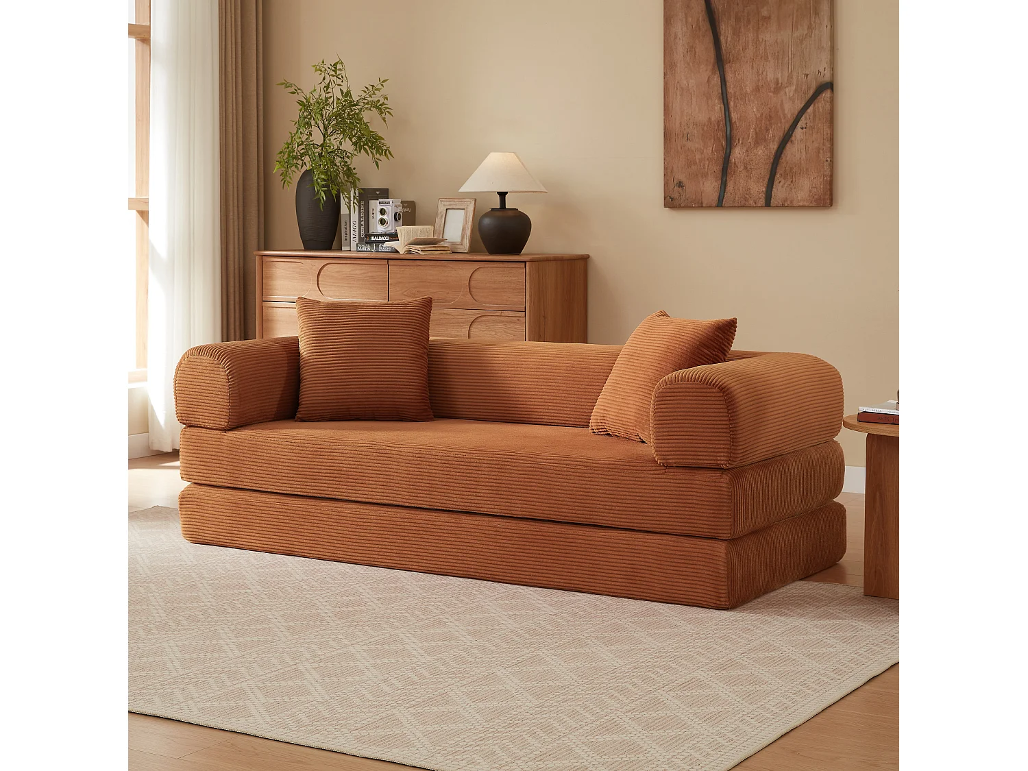 Canapé convertible 2 places 195 cm en tissu orange - Sans montage
