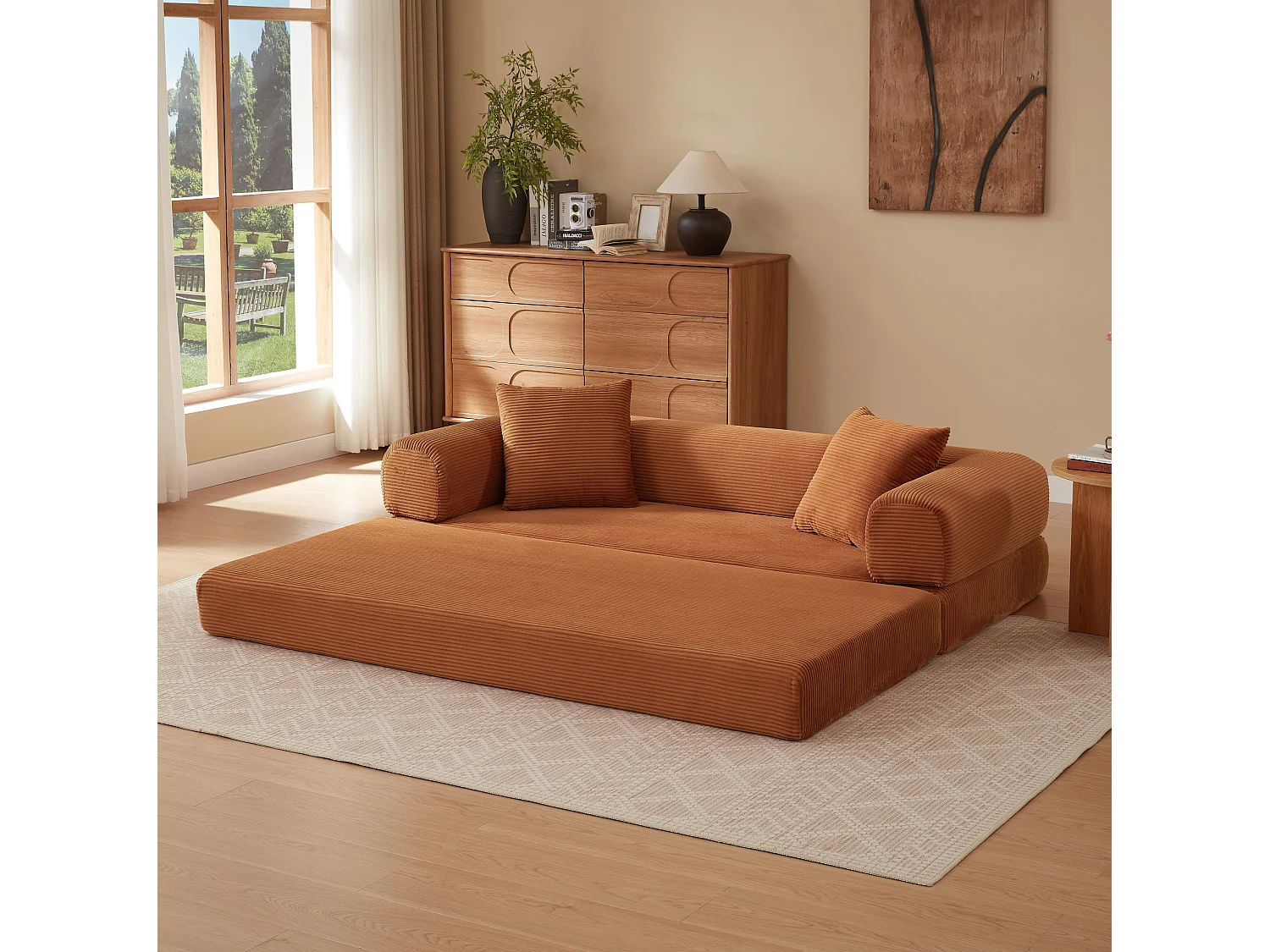 Canapé convertible 2 places 195 cm en tissu orange - Sans montage