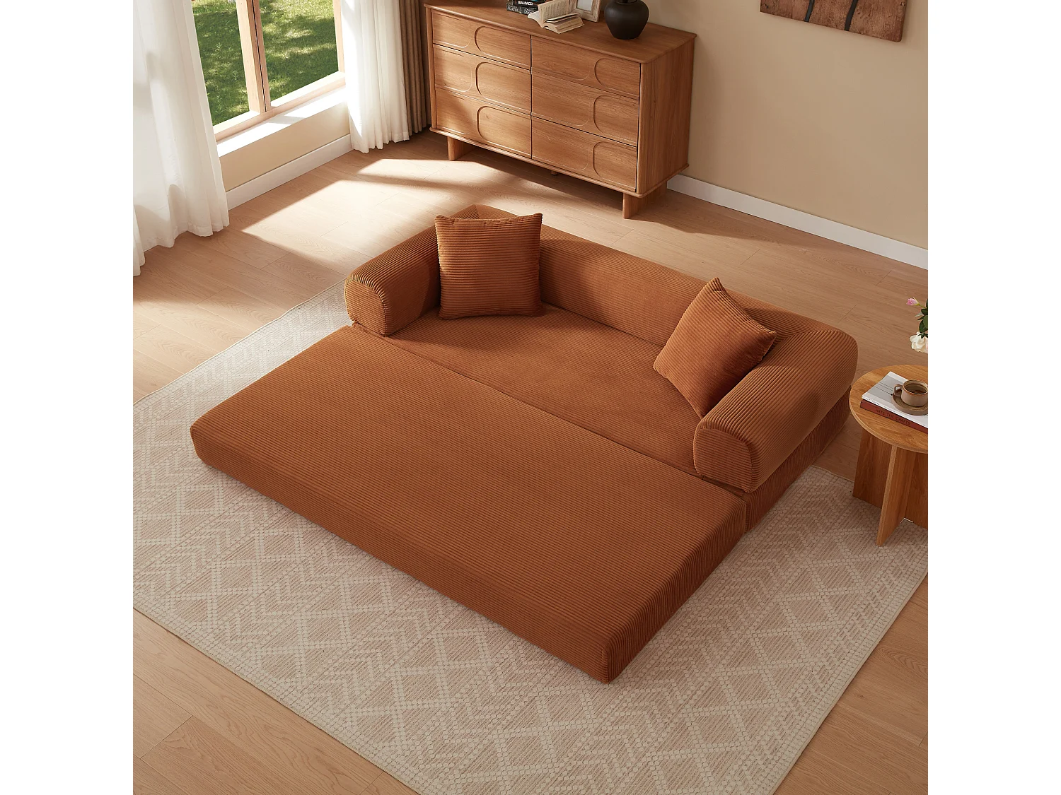 Canapé convertible 2 places 195 cm en tissu orange - Sans montage