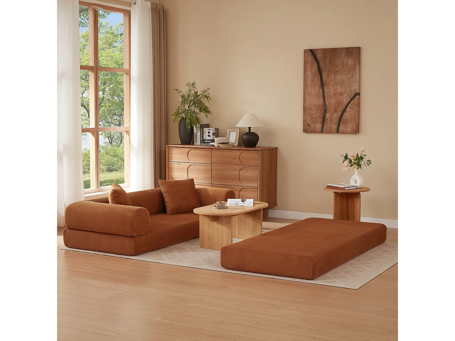 Canapé convertible 2 places 195 cm en tissu orange - Sans montage