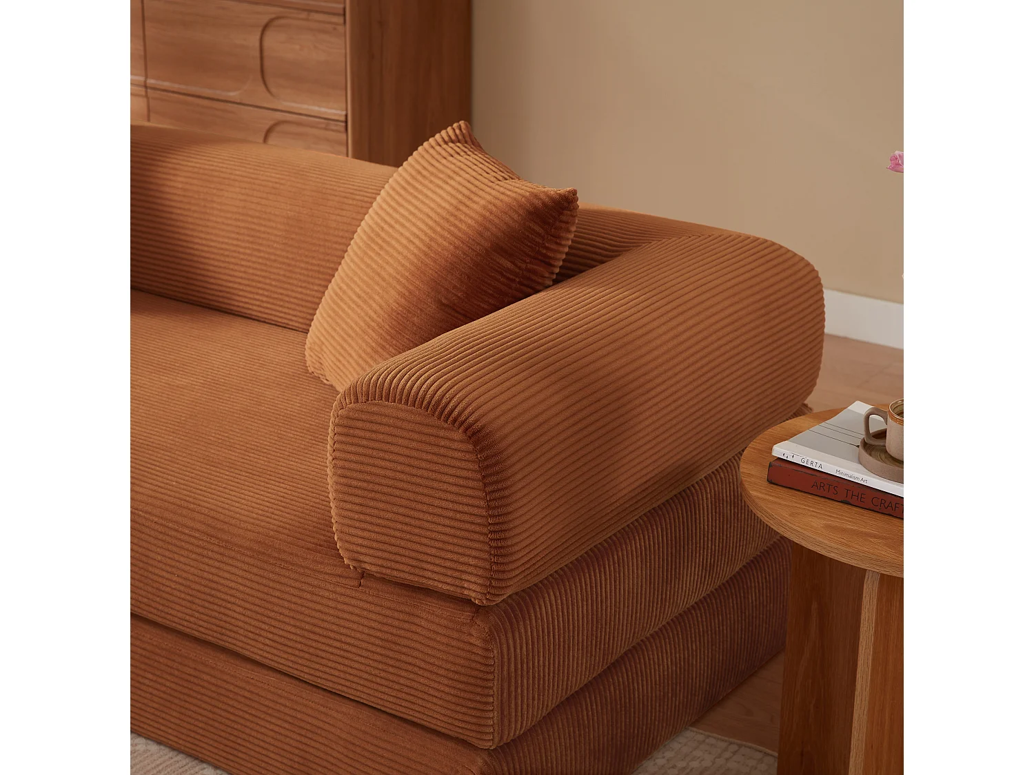 Canapé convertible 2 places 195 cm en tissu orange - Sans montage