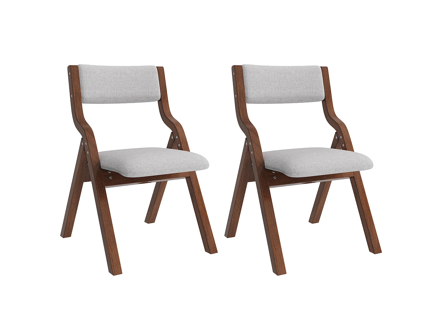 Juego de 2 sillas plegables, gris y marrón - Madera y lino