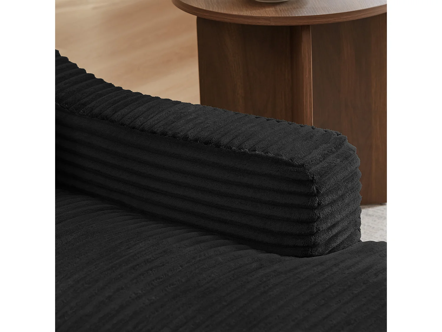 Méridienne convertible 160x100x85 cm en velours côtelé noir - Sans montage