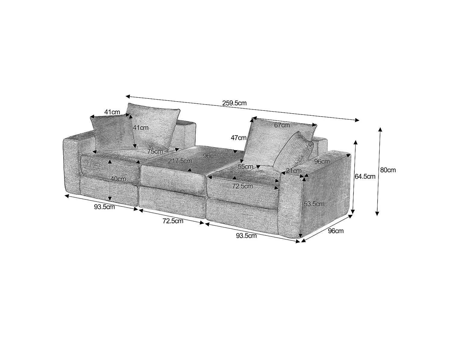 Canapé modulable convertible 3 places en velours côtelé avec coussins - Sans montage - Vert
