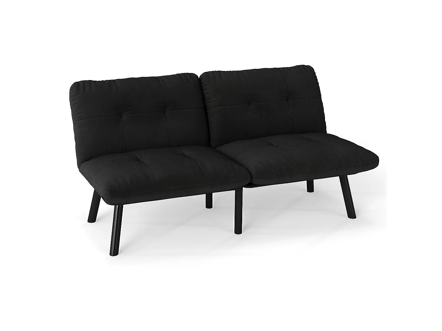 Canapé convertible 2 places noir, sans accoudoirs, futon pliable, lit d'appoint, velours