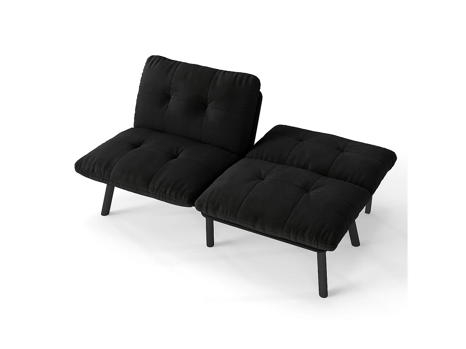 Canapé convertible 2 places noir, sans accoudoirs, futon pliable, lit d'appoint, velours