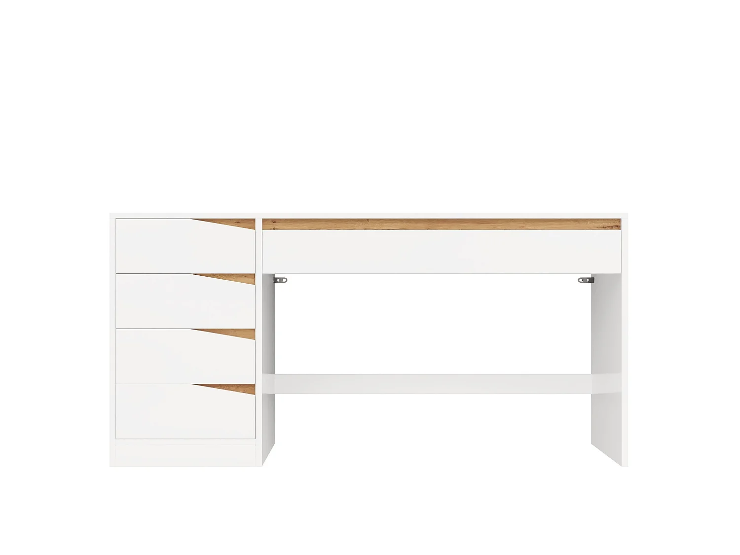 Scrivania moderna bianca e color legno (140x50 cm) con 5 cassetti