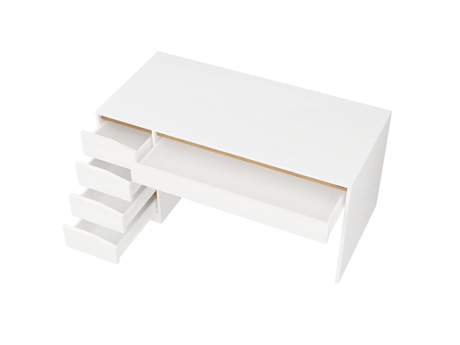 Scrivania moderna bianca e color legno (140x50 cm) con 5 cassetti