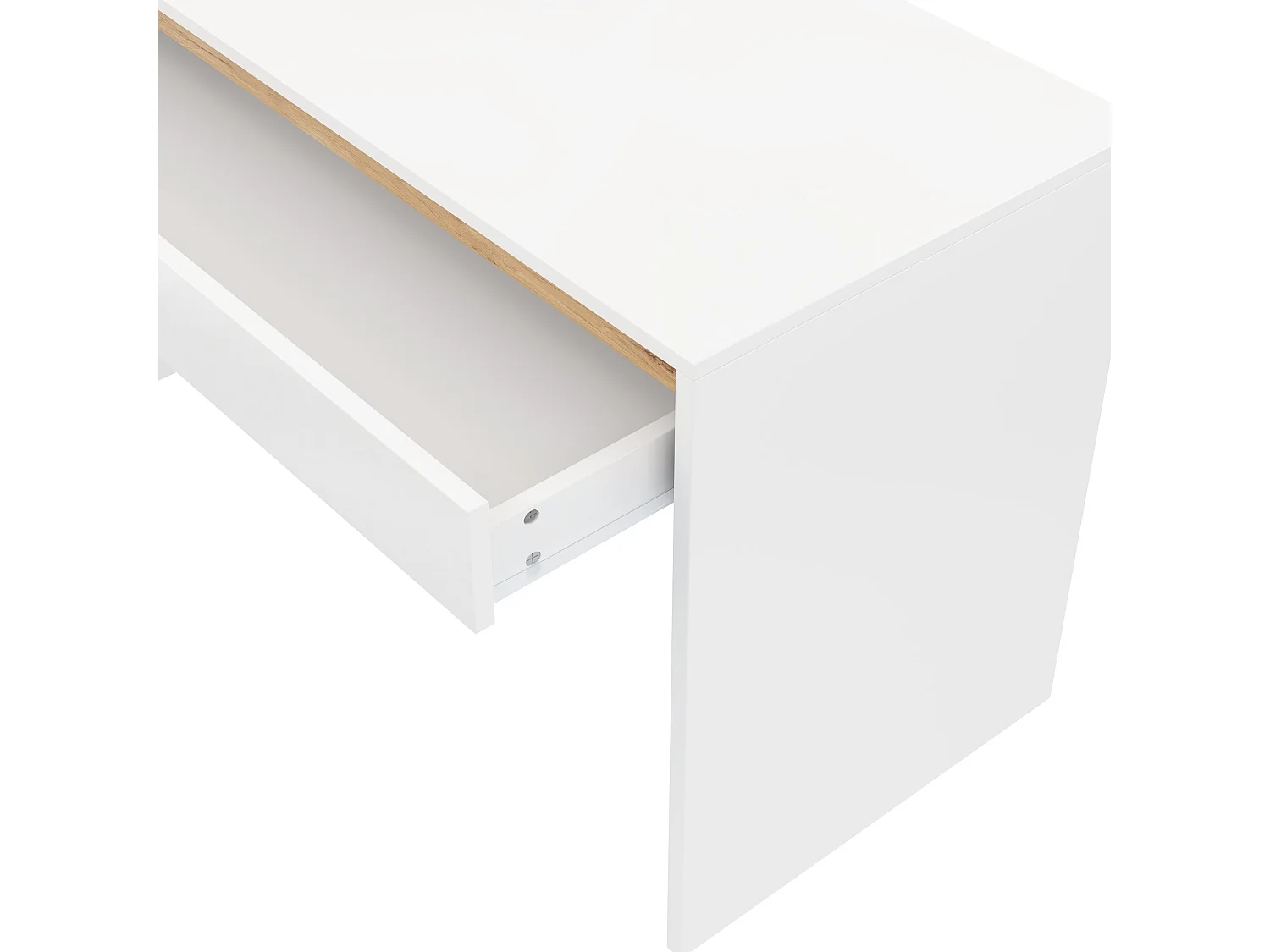 Scrivania moderna bianca e color legno (140x50 cm) con 5 cassetti