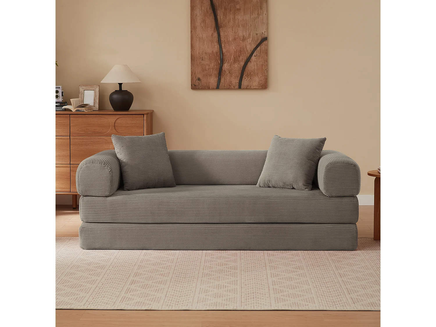Canapé convertible 2 places 195 cm en tissu taupe - Sans montage