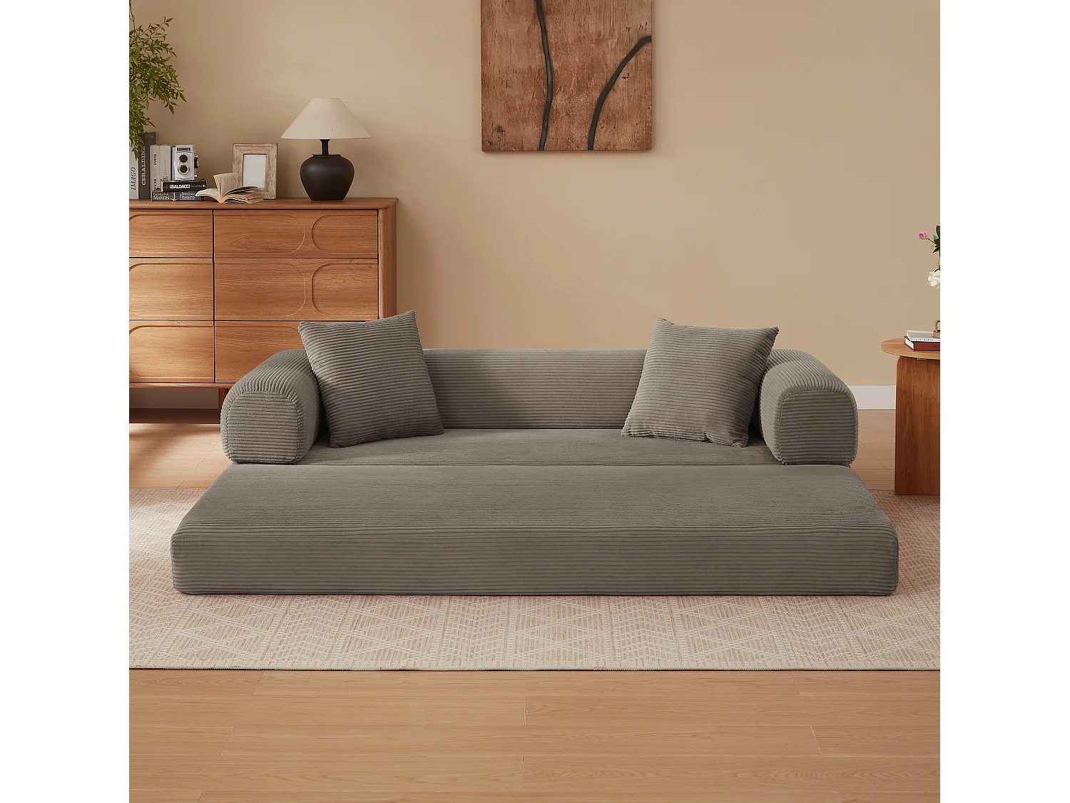 Canapé convertible 2 places 195 cm en tissu taupe - Sans montage