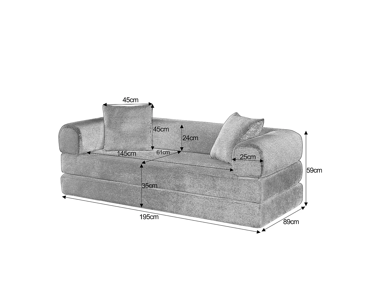 Canapé convertible 2 places 195 cm en tissu taupe - Sans montage