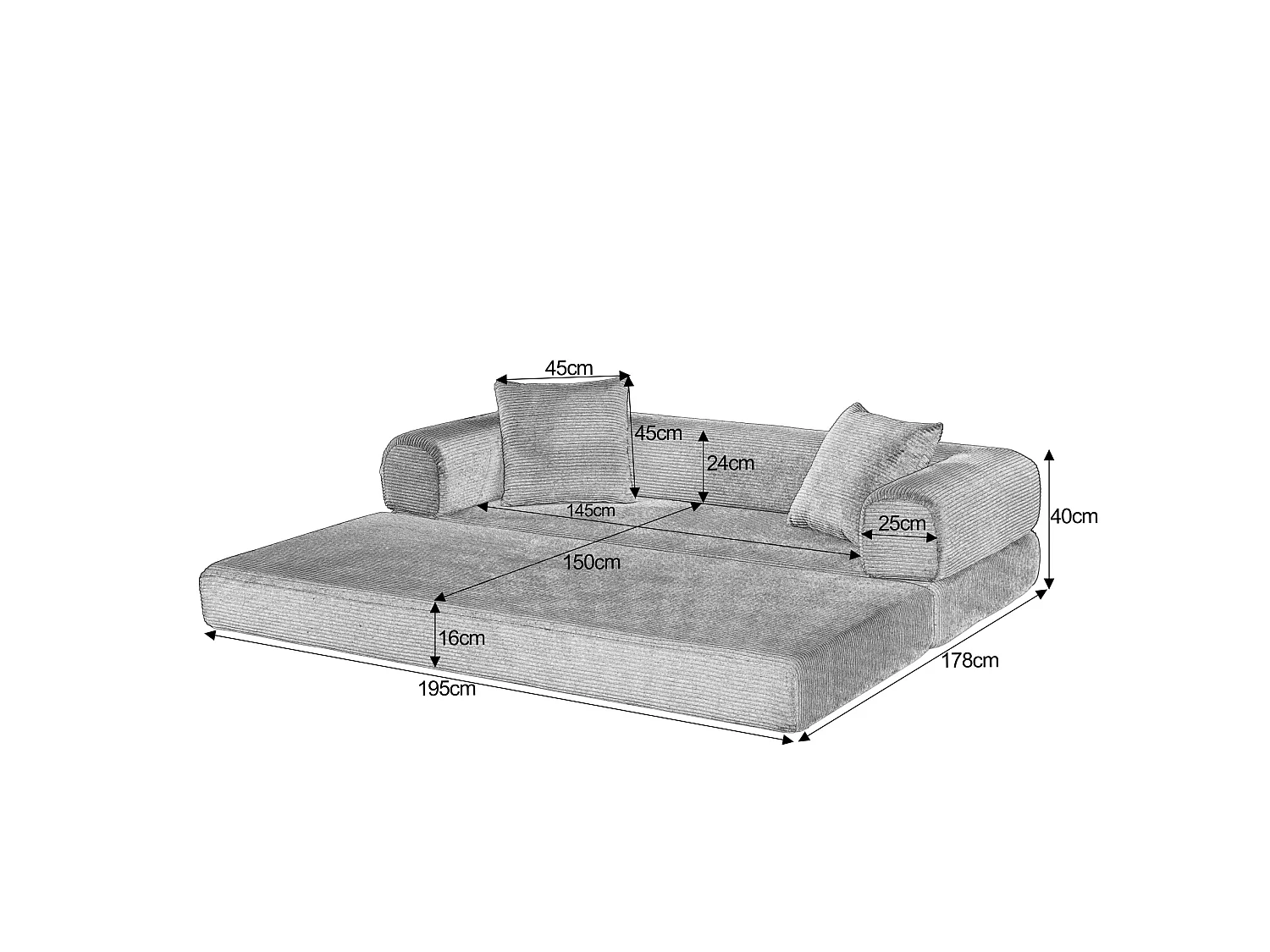 Canapé convertible 2 places 195 cm en tissu taupe - Sans montage
