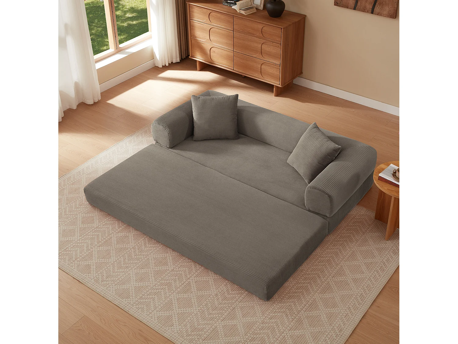 Canapé convertible 2 places 195 cm en tissu taupe - Sans montage