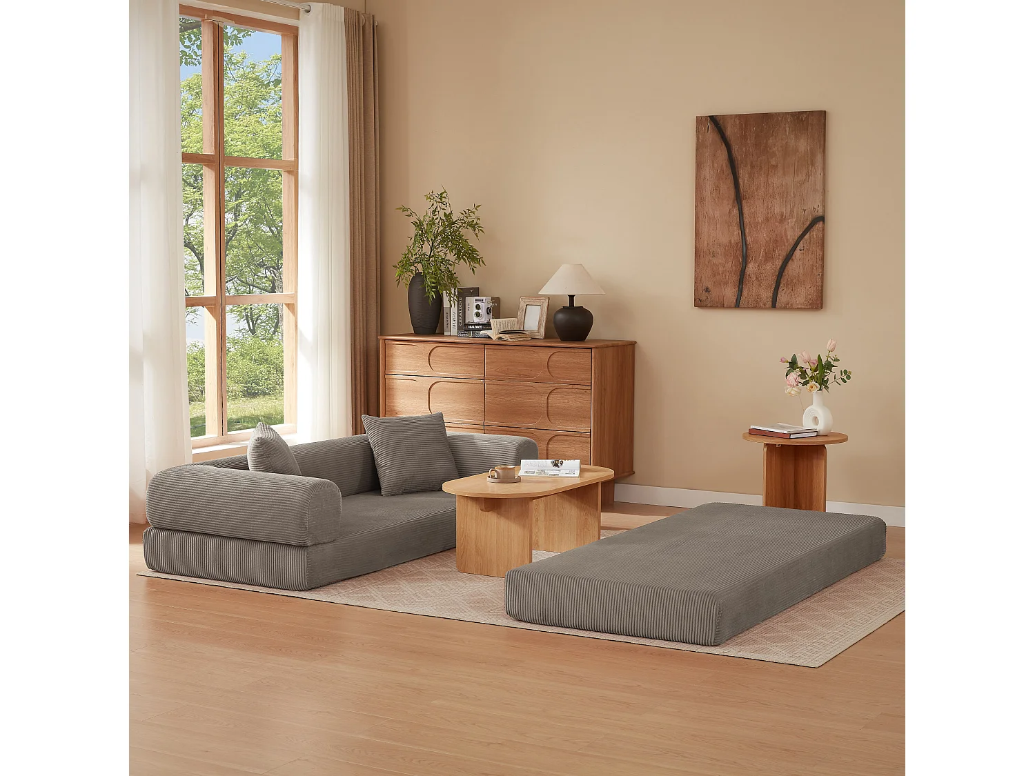 Canapé convertible 2 places 195 cm en tissu taupe - Sans montage