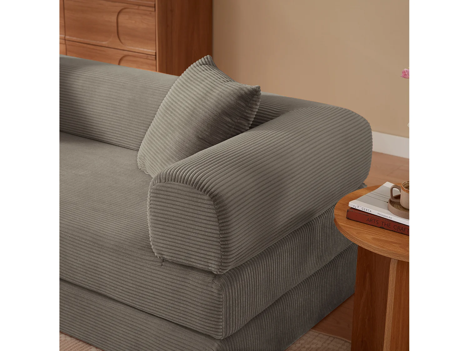 Canapé convertible 2 places 195 cm en tissu taupe - Sans montage