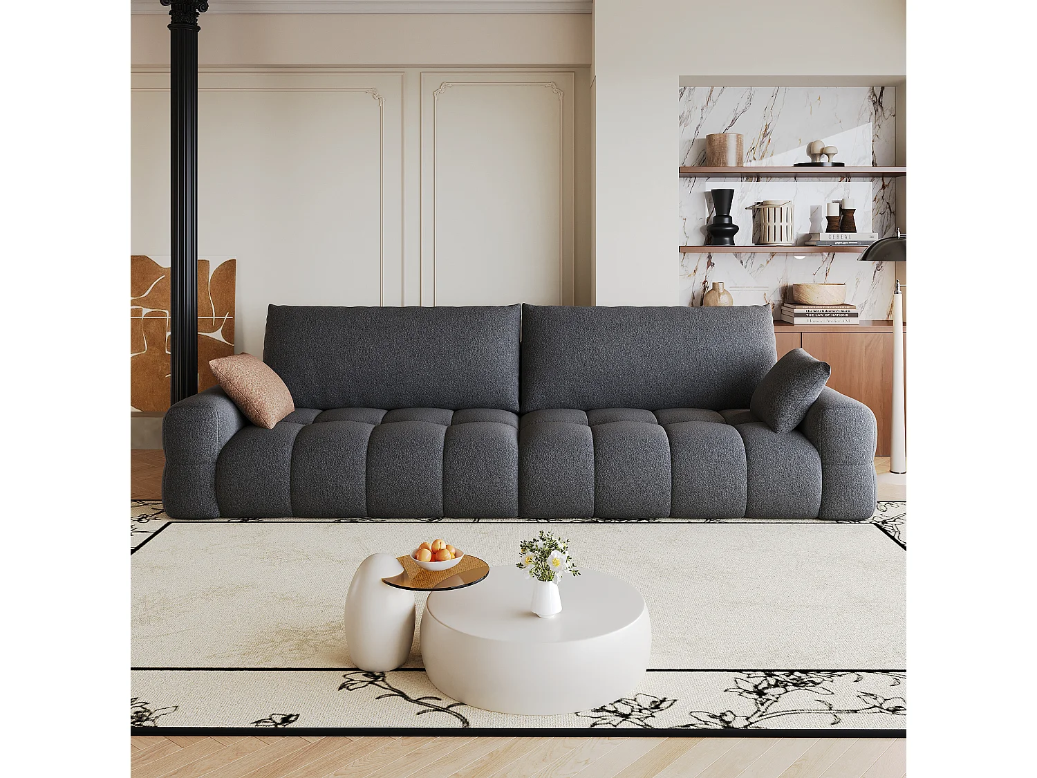 Modulaire stoffen 4-zitsbank, 260 cm, met diepe zitting – Donkergrijs