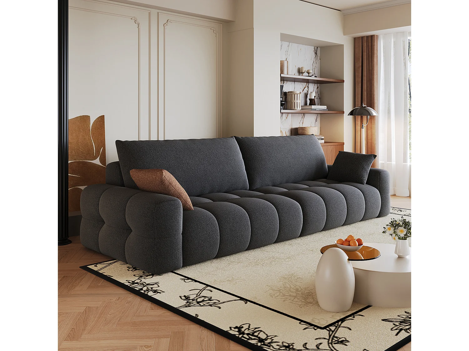 Modulaire stoffen 4-zitsbank, 260 cm, met diepe zitting – Donkergrijs