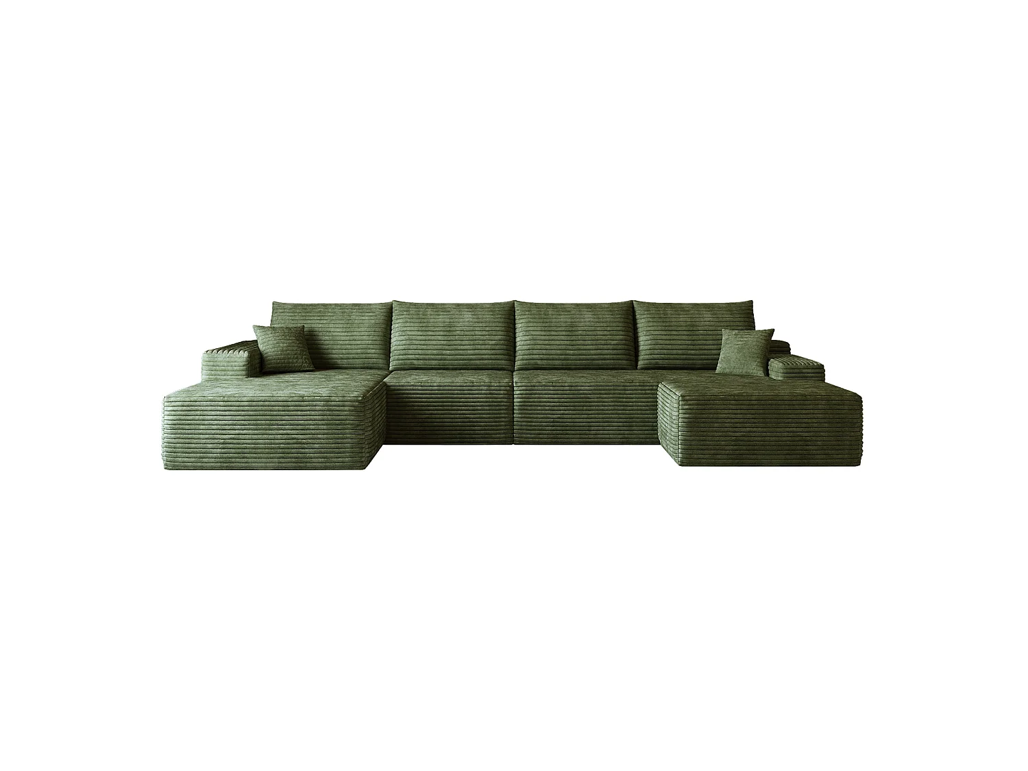 Canapé compressé d'angle modulable 4 places en velours côtelé avec pouf - Vert
