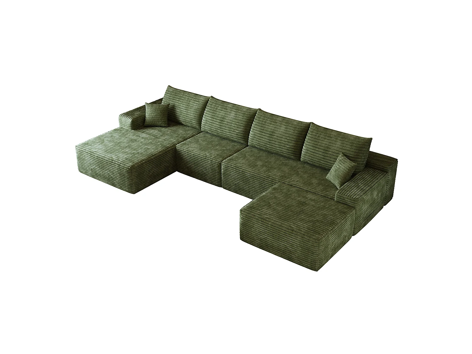 Canapé compressé d'angle modulable 4 places en velours côtelé avec pouf - Vert