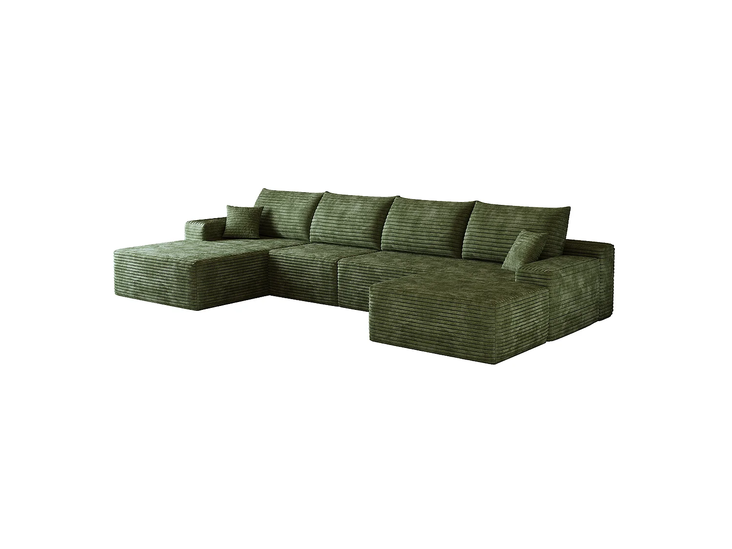 Canapé compressé d'angle modulable 4 places en velours côtelé avec pouf - Vert