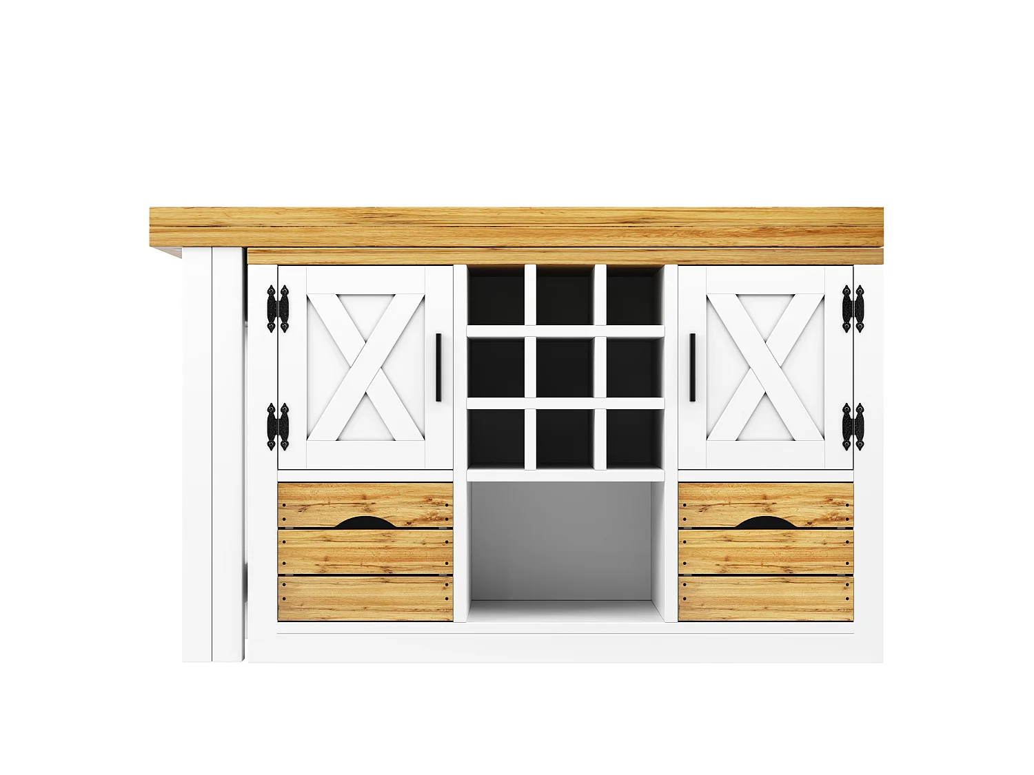 Isola cucina allungabile e girevole a 360° (120–197 cm) con cassetti e 2 ante – Bianco
