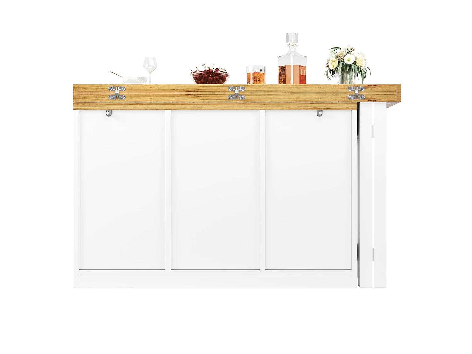 Isola cucina allungabile e girevole a 360° (120–197 cm) con cassetti e 2 ante – Bianco