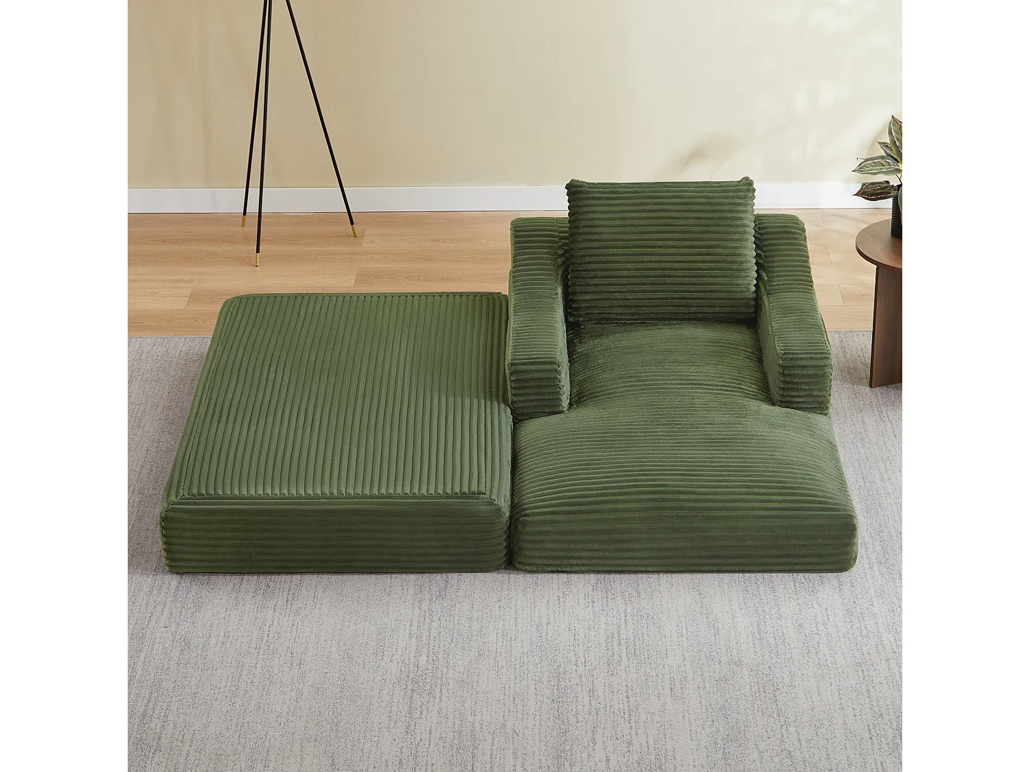 Méridienne convertible 160x100x85 cm en velours côtelé vert - Sans montage