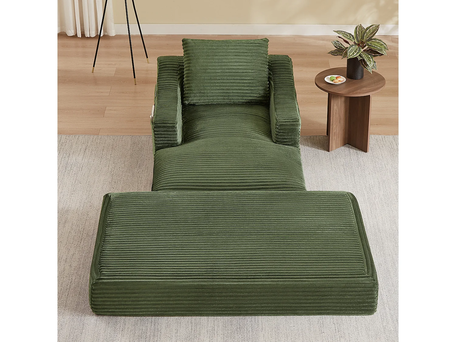 Méridienne convertible 160x100x85 cm en velours côtelé vert - Sans montage