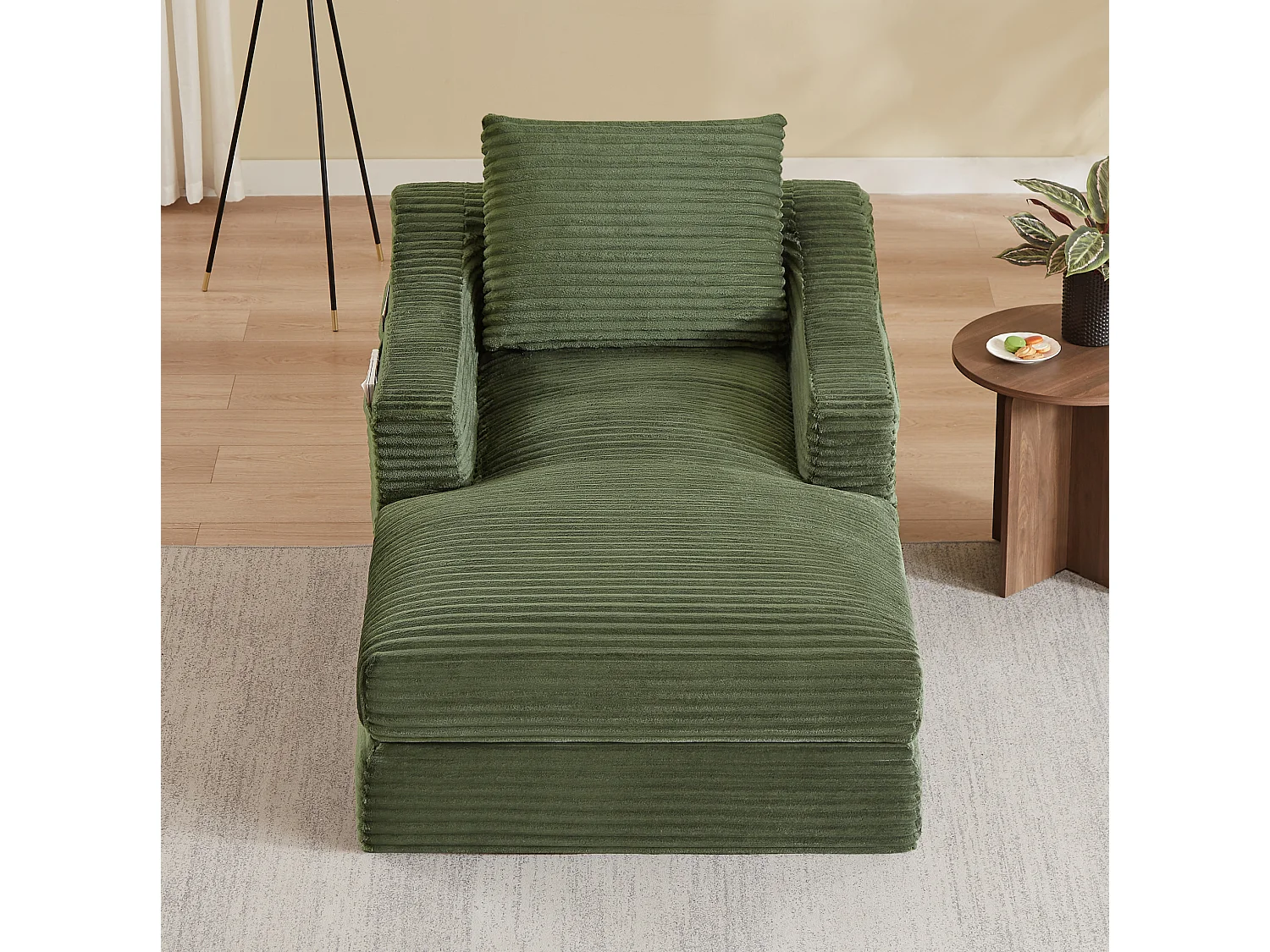 Méridienne convertible 160x100x85 cm en velours côtelé vert - Sans montage
