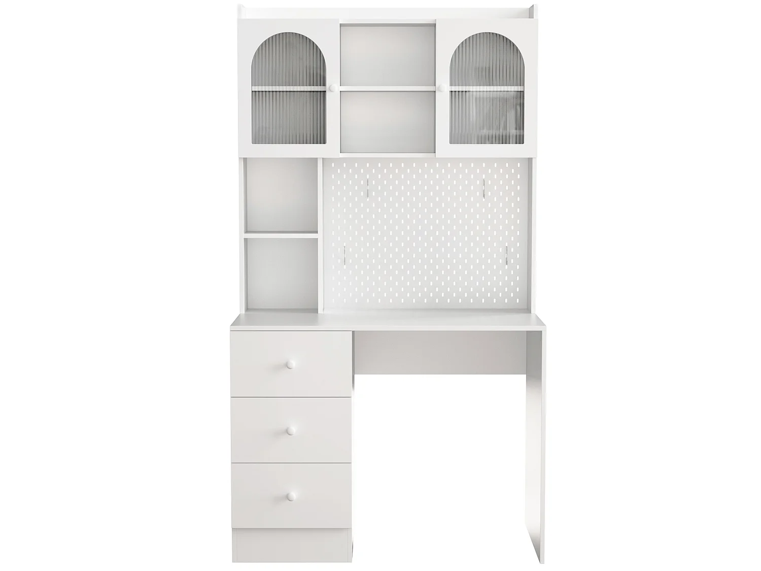 Escritorio multifuncional con 3 cajones y 2 puertas - Para oficina o dormitorio - Blanco