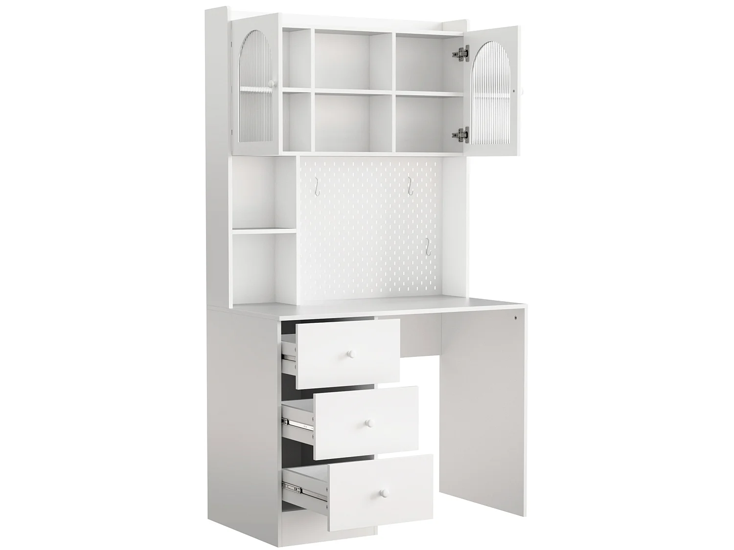 Escritorio multifuncional con 3 cajones y 2 puertas - Para oficina o dormitorio - Blanco