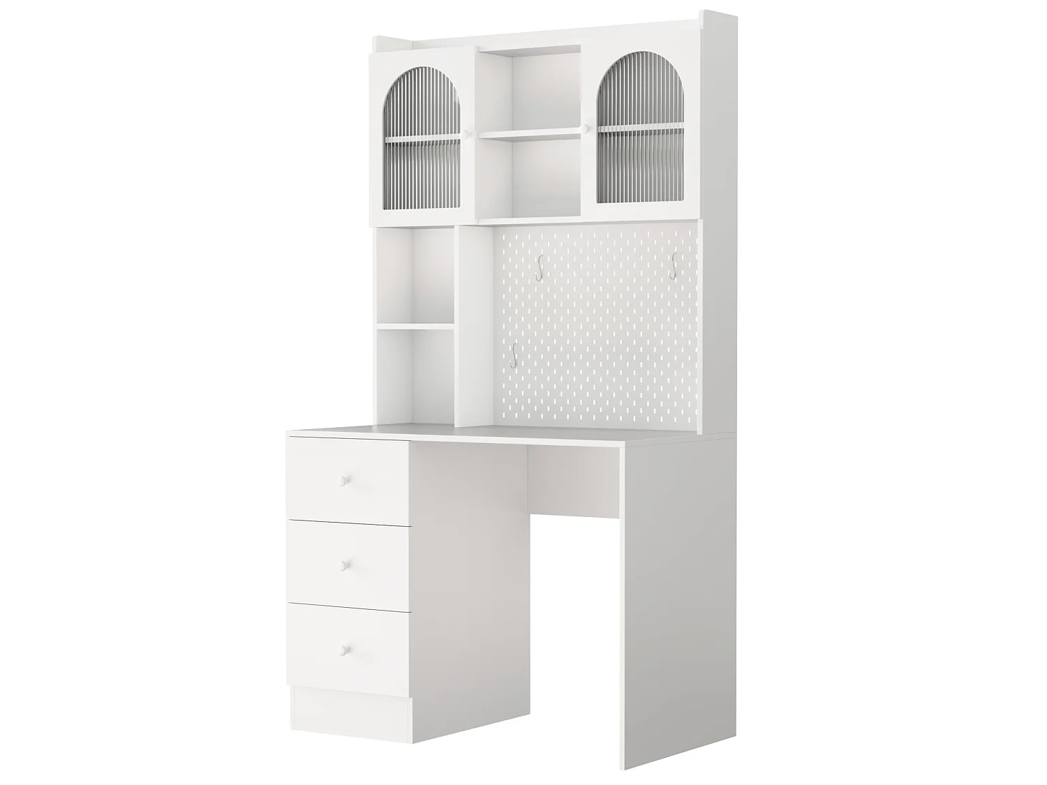 Escritorio multifuncional con 3 cajones y 2 puertas - Para oficina o dormitorio - Blanco