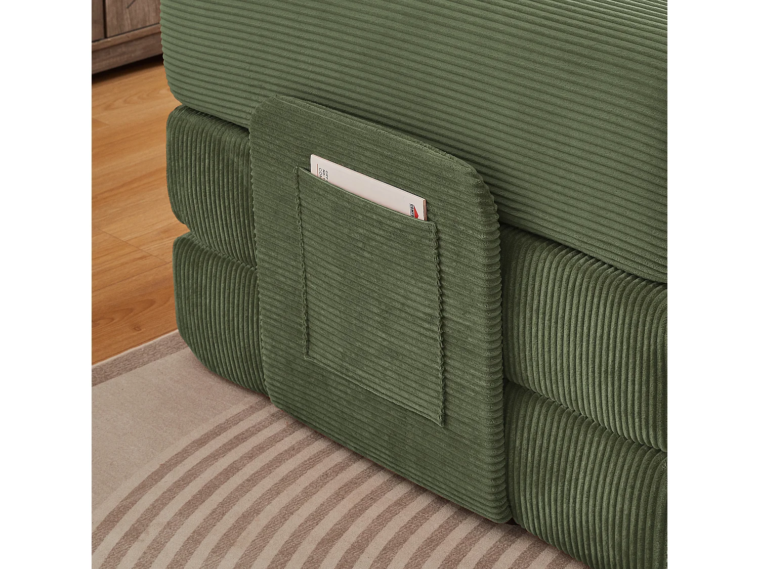 Canapé convertible modulable 2 places en velours côtelé avec poche latérale - Vert