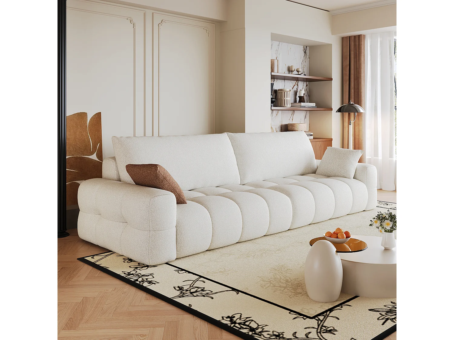 Modulaire stoffen 4-zitsbank, 260 cm, met diepe zitting – Crèmewit