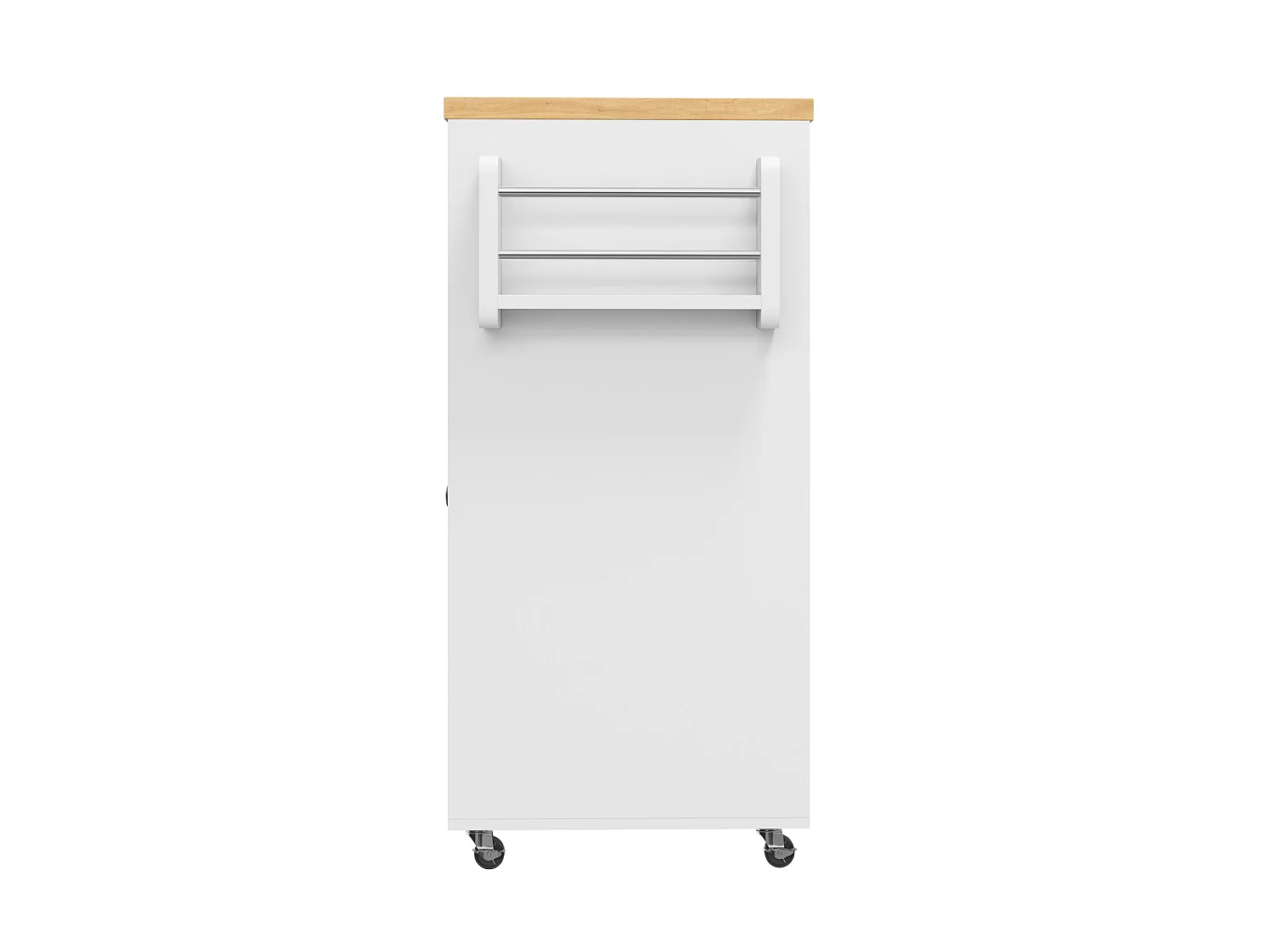 Isola cucina allungabile (116–179,5 cm) con 3 cassetti, 2 ante e ruote – Bianco